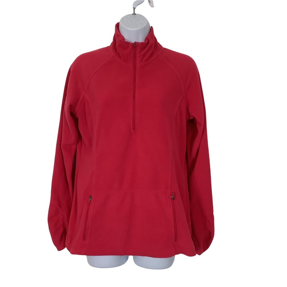 Athleta Womens Sz Medium Pink Mission Peak Pullover 1/2 Zip Embroidered Fleece